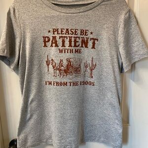 Gray Graphic Tee with Brown Print